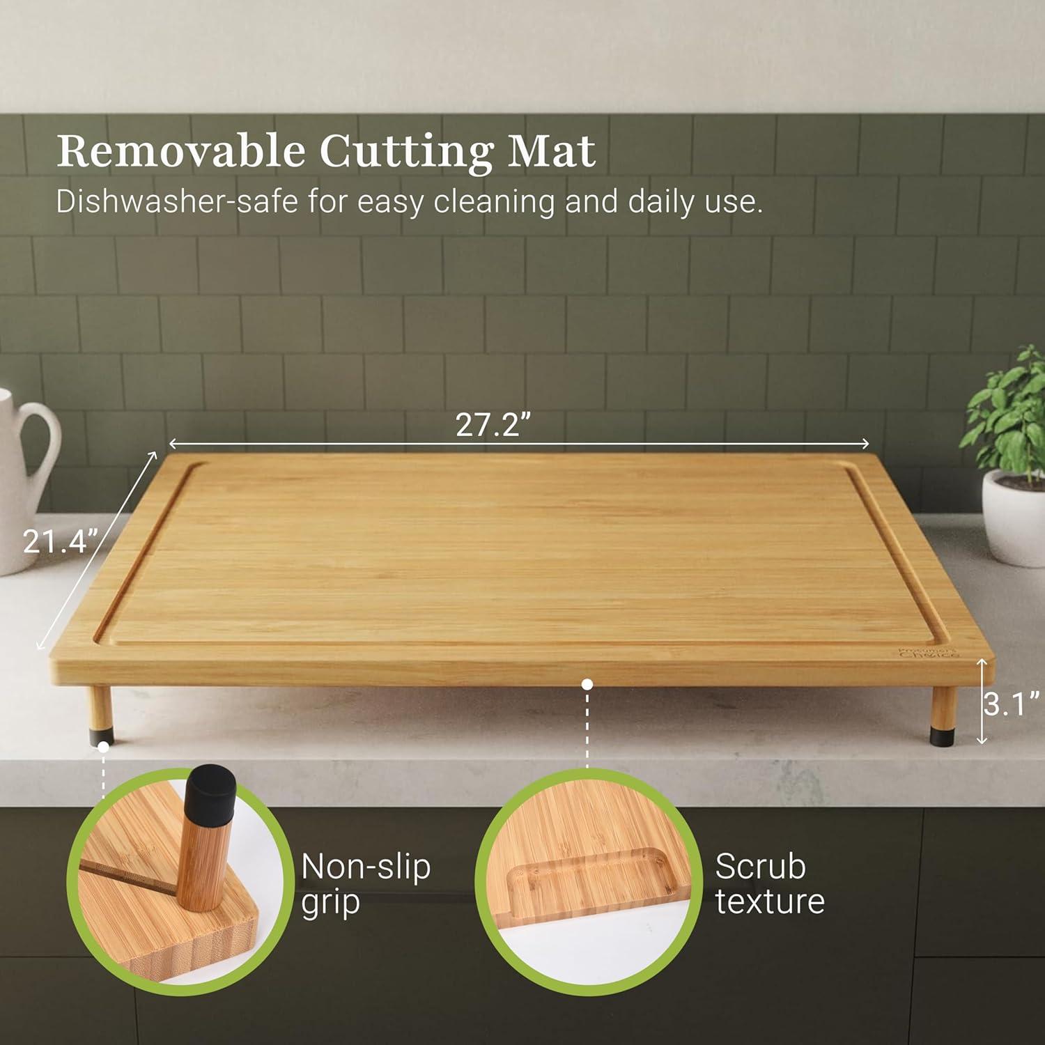 Prosumer's Choice Bamboo Stovetop Cover Cutting Board with Adjustable Legs - Large Size
