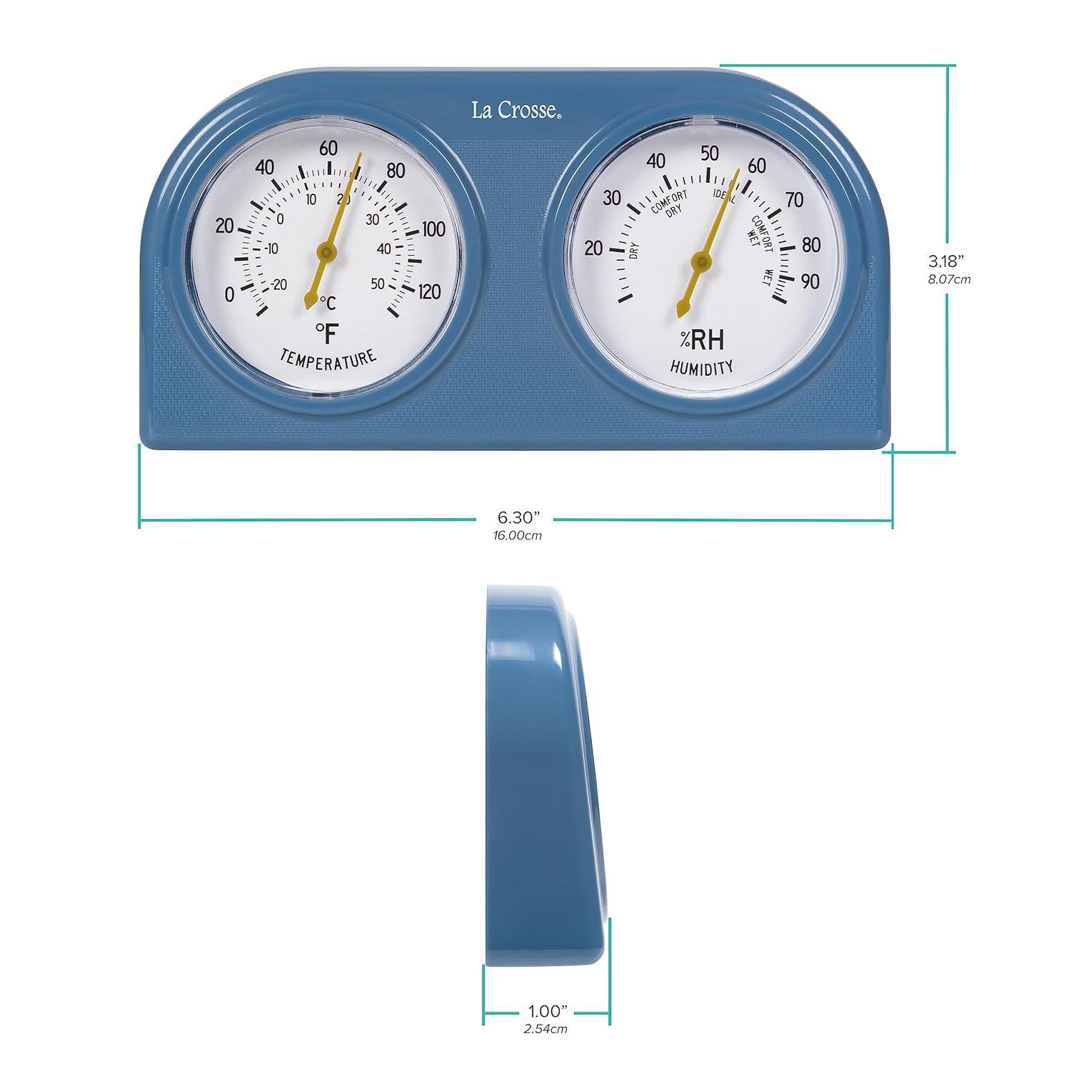 Blue Analog Indoor Thermometer and Humidity Gauge with Dual Dials