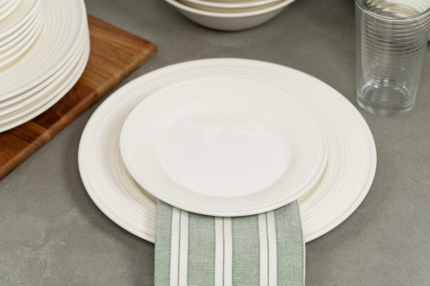 10 Strawberry Street Nova White Round 62-Piece Stoneware Dinnerware Set, Service for 6