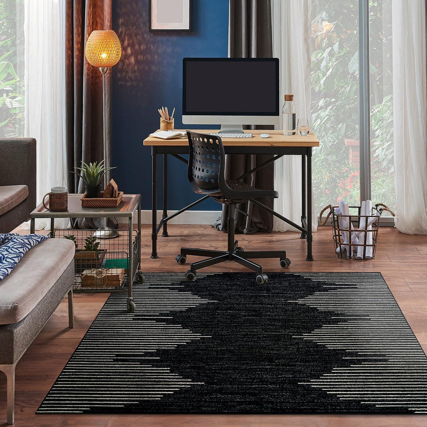 World Rug Gallery Area Rug Bohemian Stripe Jute Rug Carpets for Living Room Rugs for Sale - BLACK 6'6"x6'6"