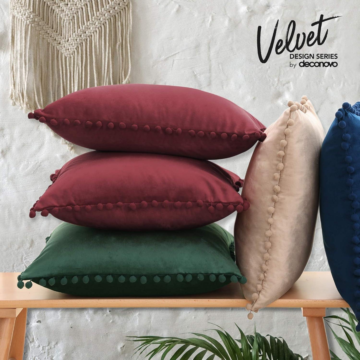 Deconovo Deconovo Pom-poms Velvet Reversible Pillow Cover (Set of 2)