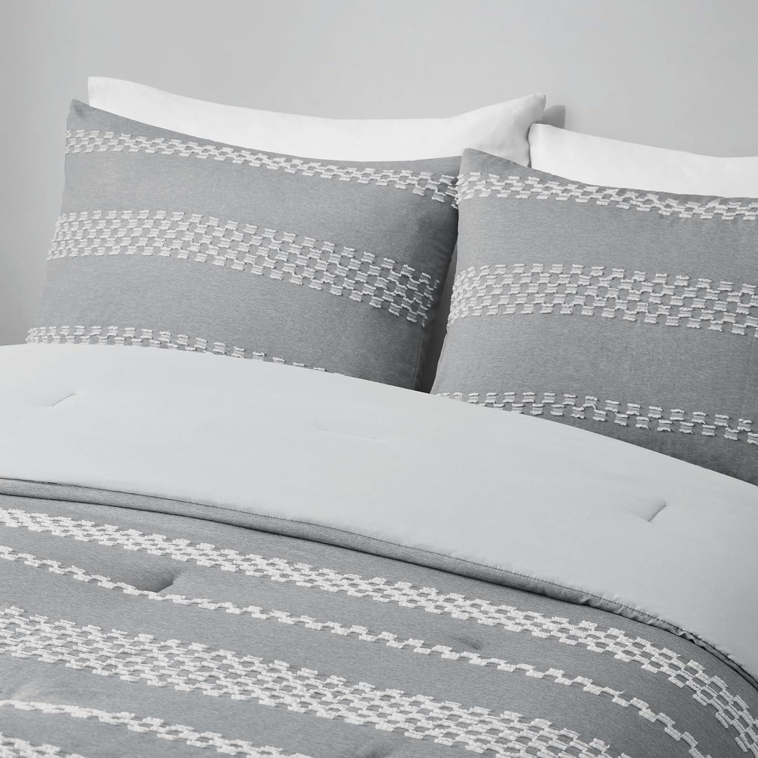 Madison Park Striped 5 Piece Clipped Jacquard Comforter Set with Throw Pillows
