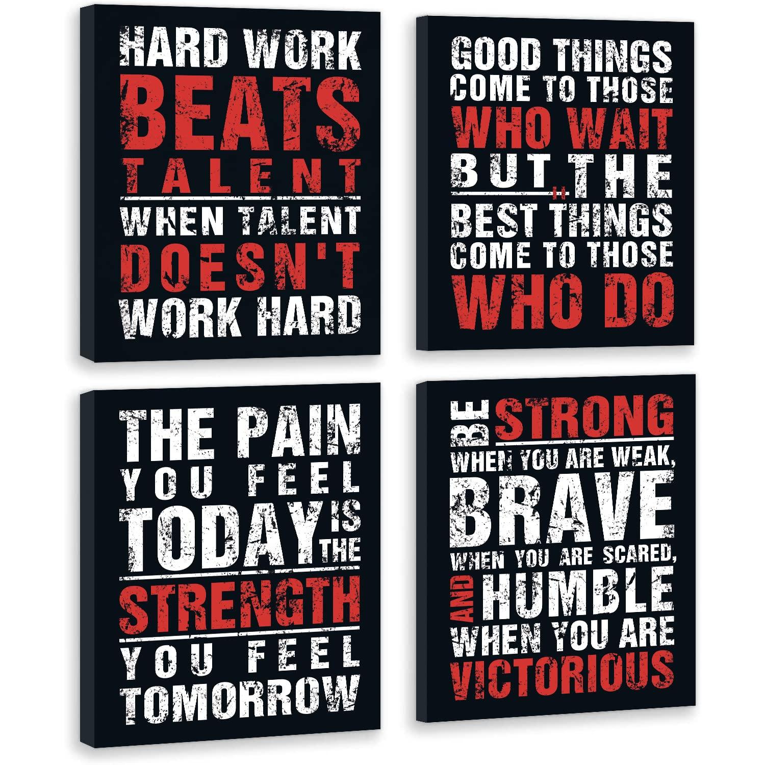 HPNIUB Inspirational Quotes Art Prints, Set of 4 (8”X10”), Chalkboard Motivational GYM Wall Art Poster, Hard Work Painting Be Strong Be Brave Wall Art for Classroom Kids Teens Bedroom Office, No Frame