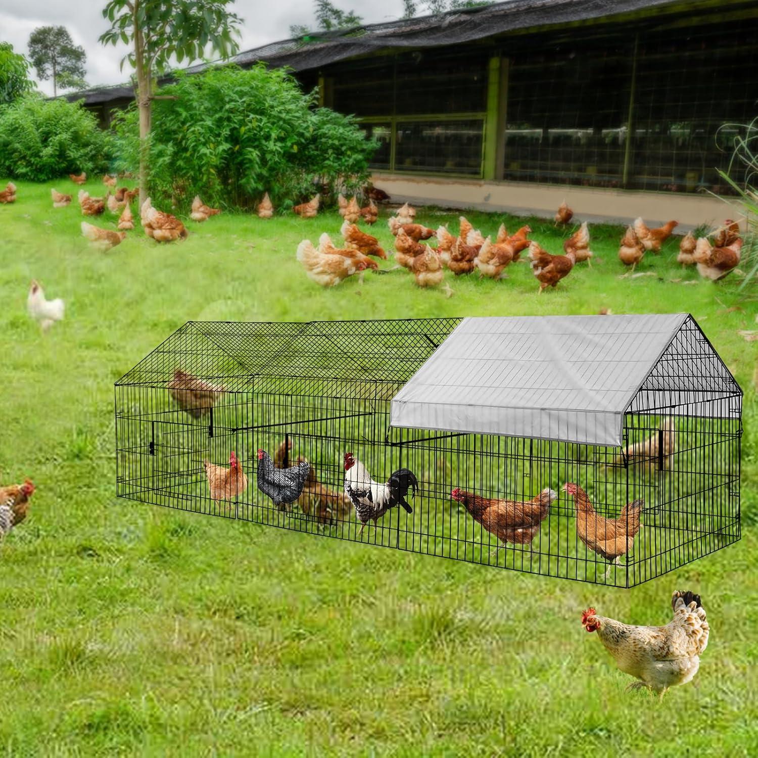 GOTGELIF  Large Metal Chicken Coop 130" x 40" Chicken Cage Hen House with Waterproof Cover