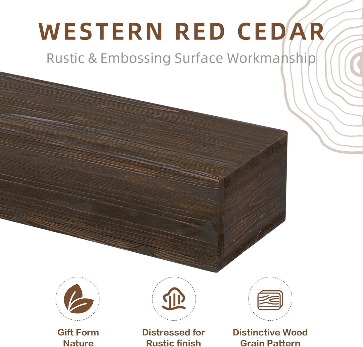 60" Rustic Wood Fireplace Mantel | Wall-Mounted & Floating Shelf for Home Decor