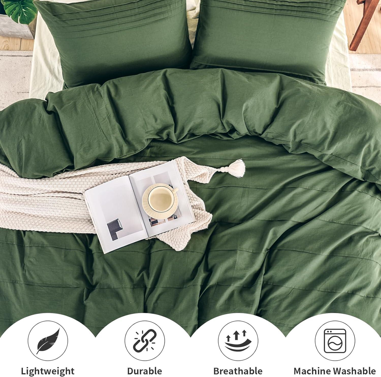 Queen Organic Cotton Green Duvet Cover Set