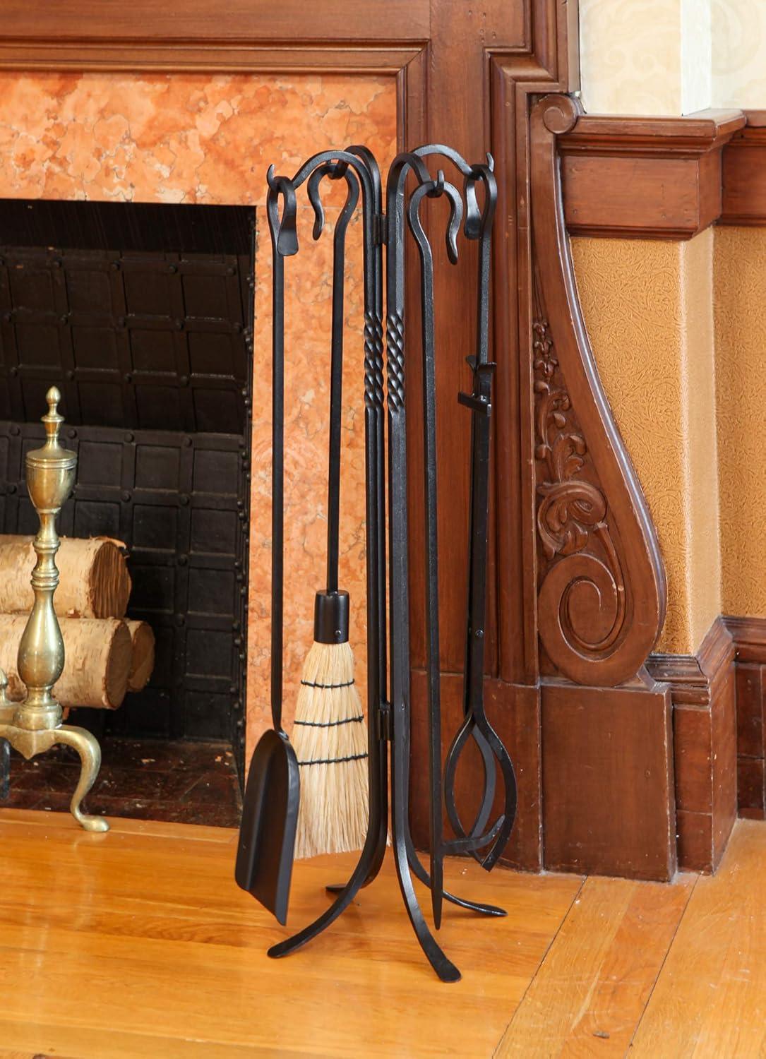 Minuteman International Shepherd's Hook II 5 Piece Fireplace Set, Black