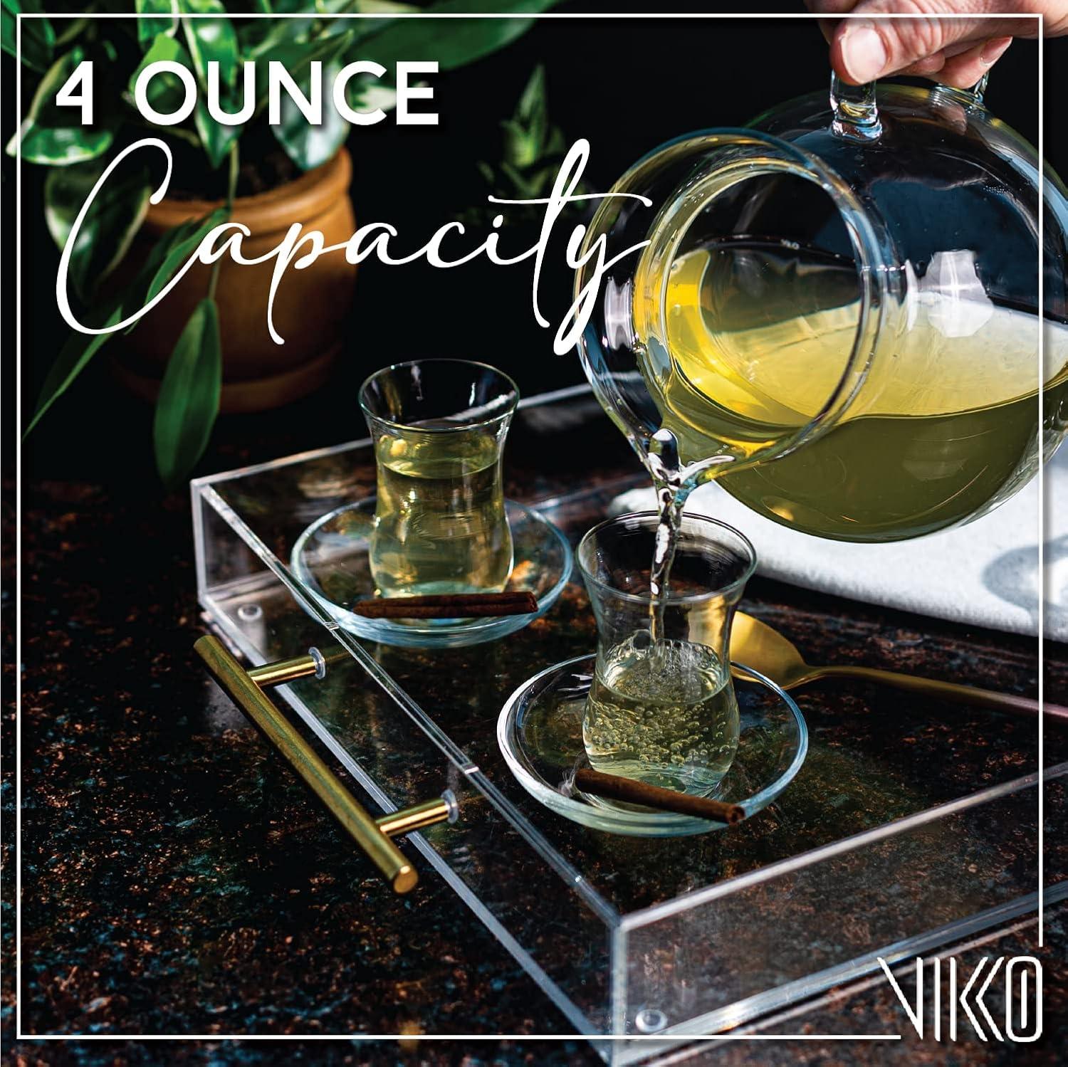 Clear Glass Turkish Tea Cups with Saucers, 4 Oz, Set of 6