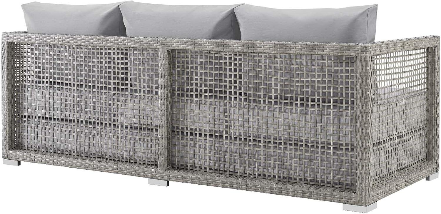 Modway Aura Modern Rattan & Fabric Outdoor Patio Sofa in Gray