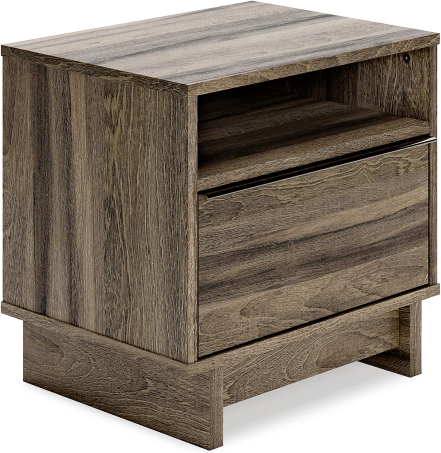 Weathered Brown 1-Drawer Nightstand with Open Shelf