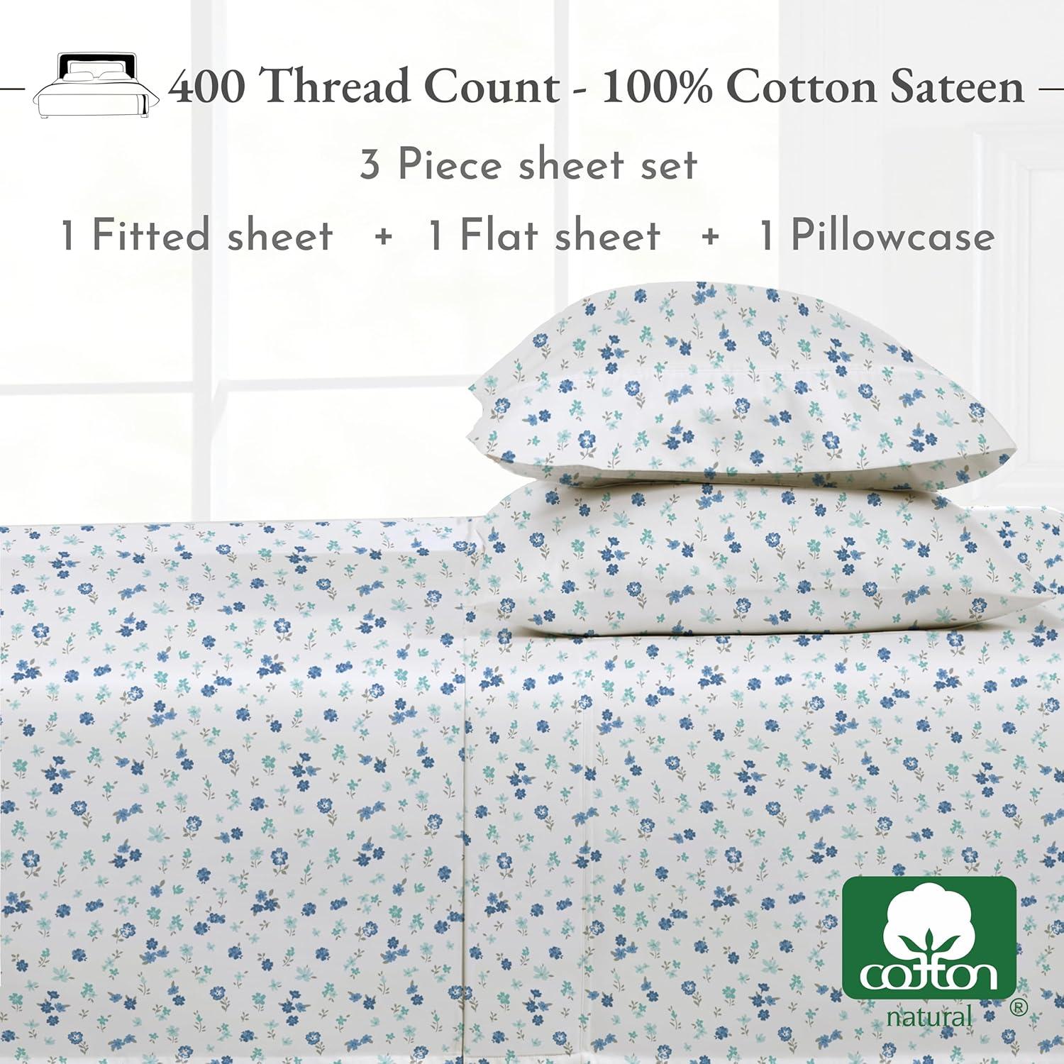 Cotton Sheets Set - Softest 400 Thread Count Bed Sheets, 100% Cotton Sateen, Cooling, Deep Pocket by California Design Den