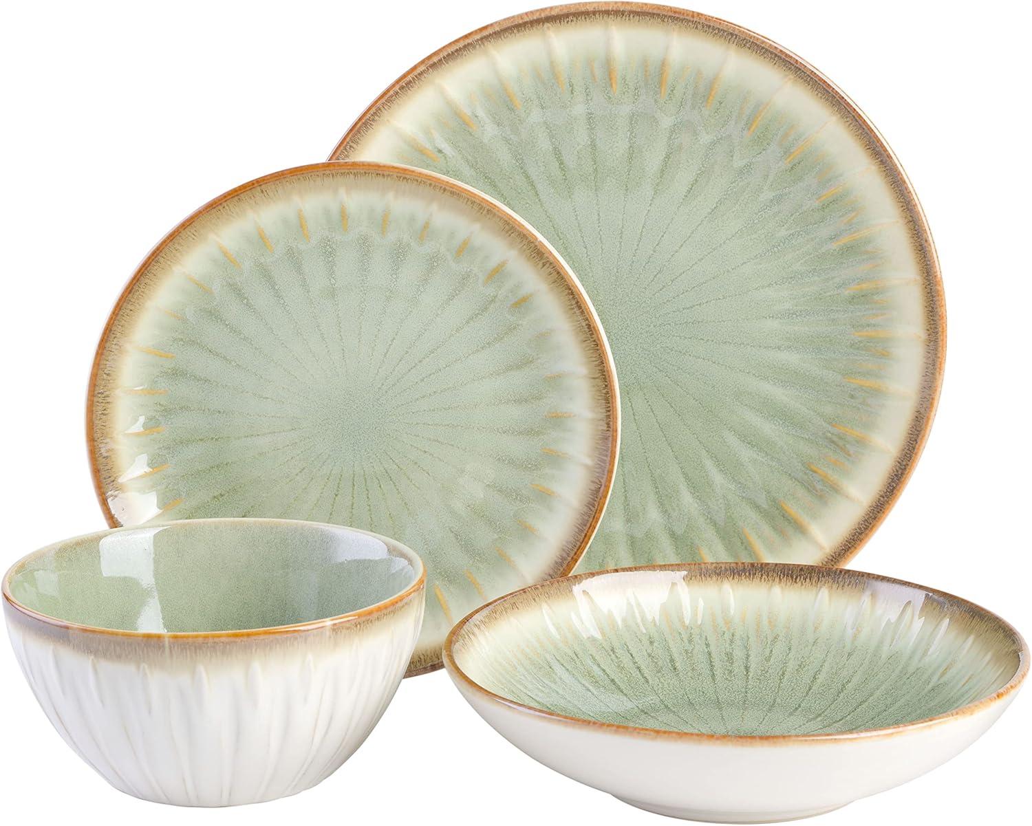 Gibson Elite Mayfair Bay 16-Piece Embossed Double Bowl Reactive Dinnerware Set