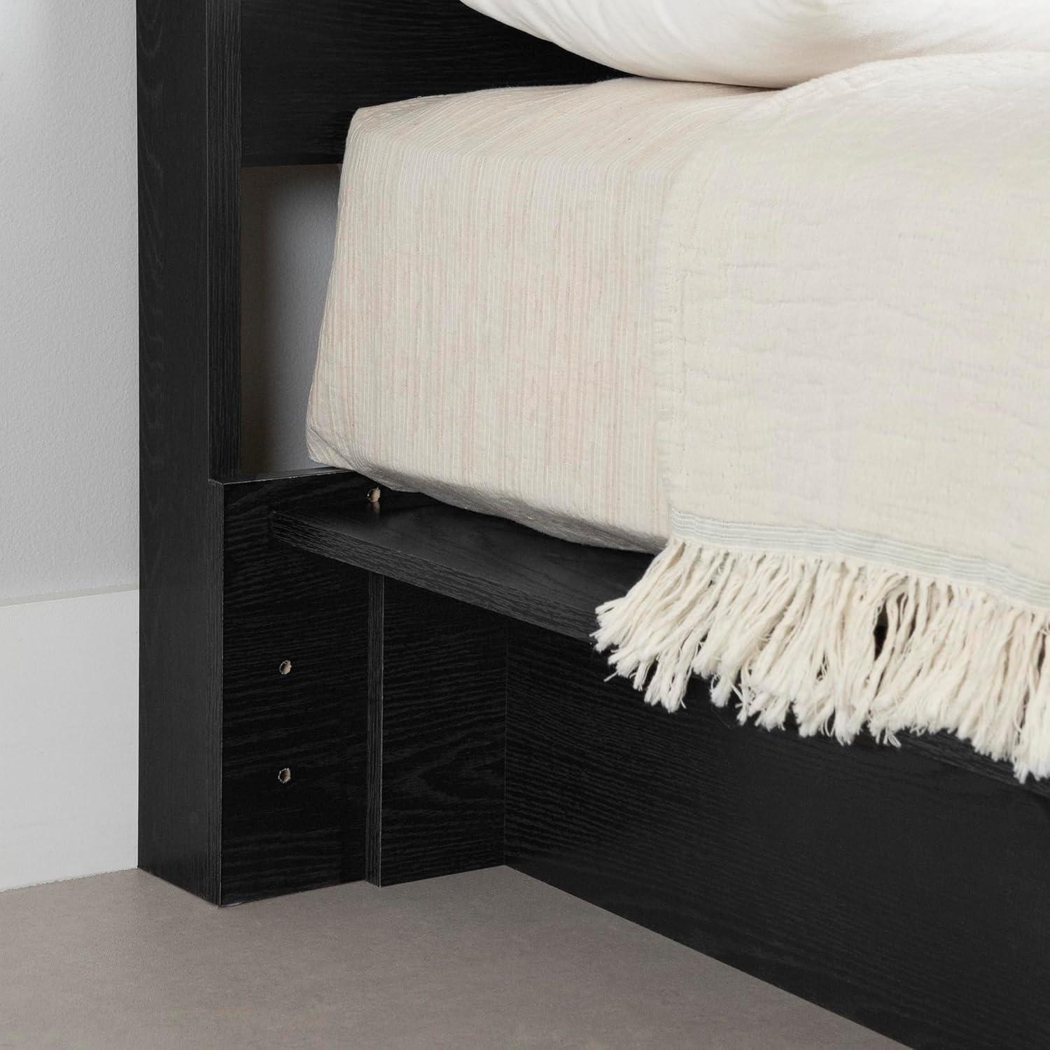 Black Oak Full Platform Bed with Drawer and Headboard