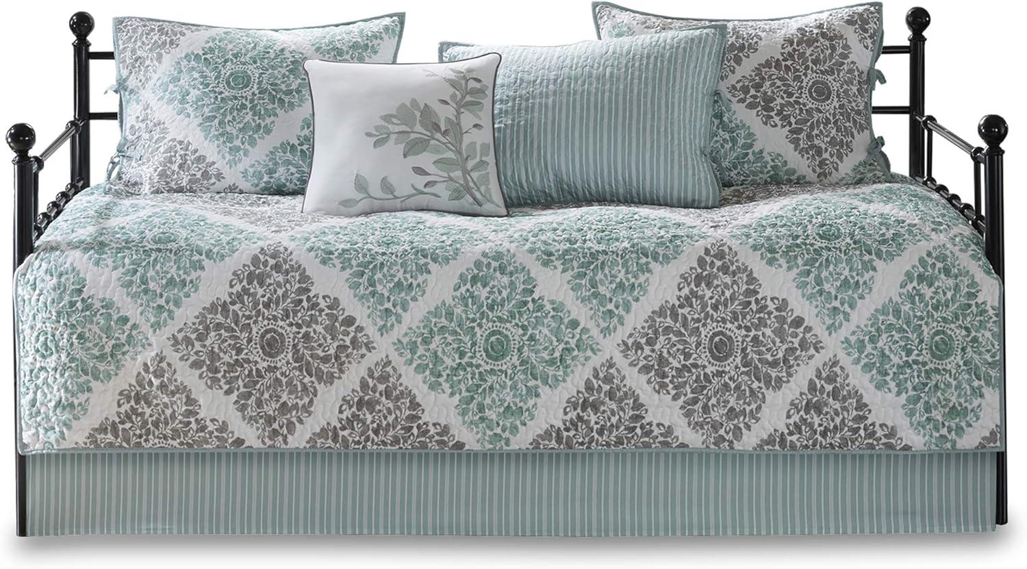 Aqua and Gray Floral Reversible Microfiber Daybed Set