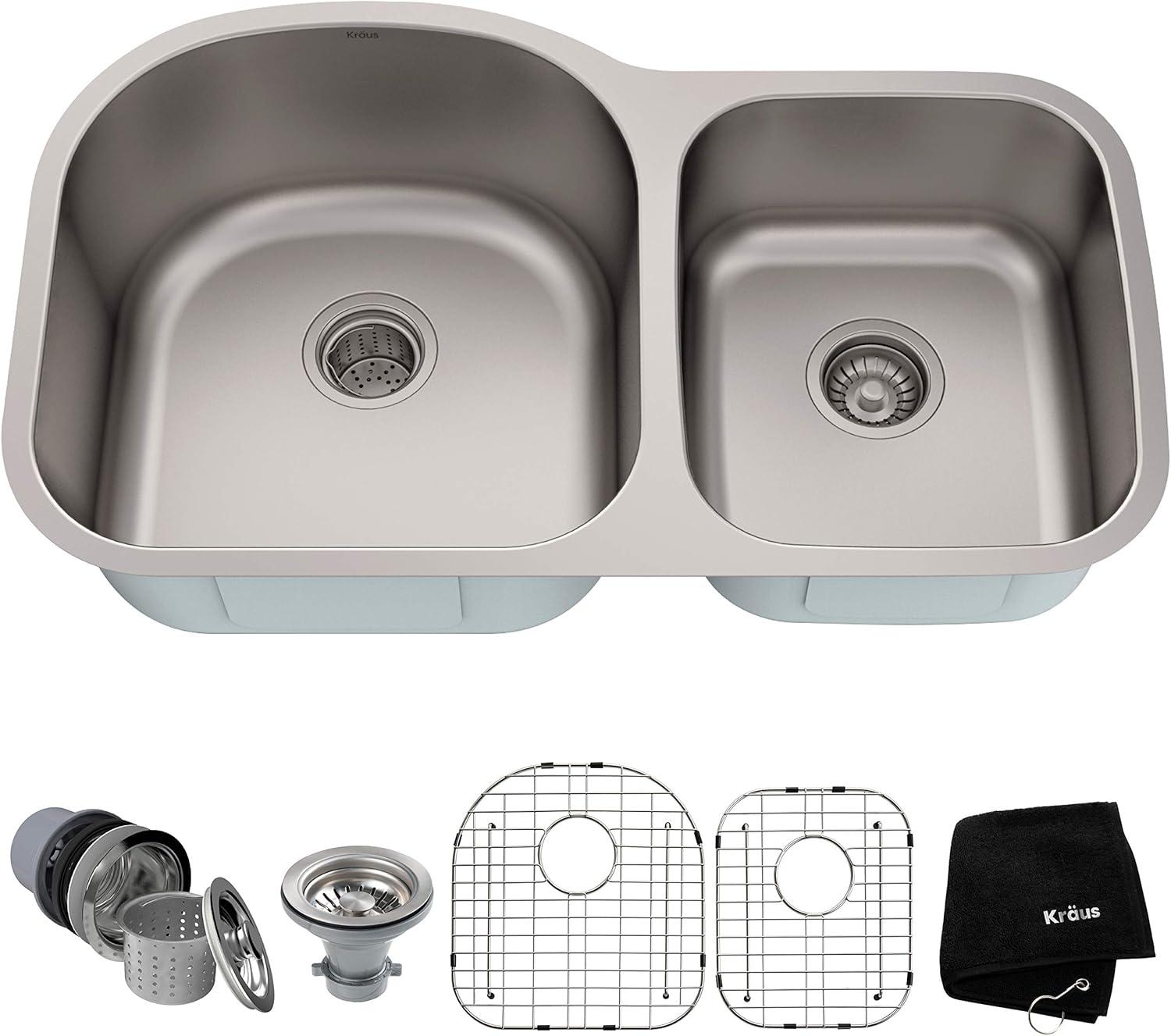 KRAUS Premier 35-inch L 16 Gauge Undermount 60/40 Double Bowl Stainless Steel Kitchen Sink