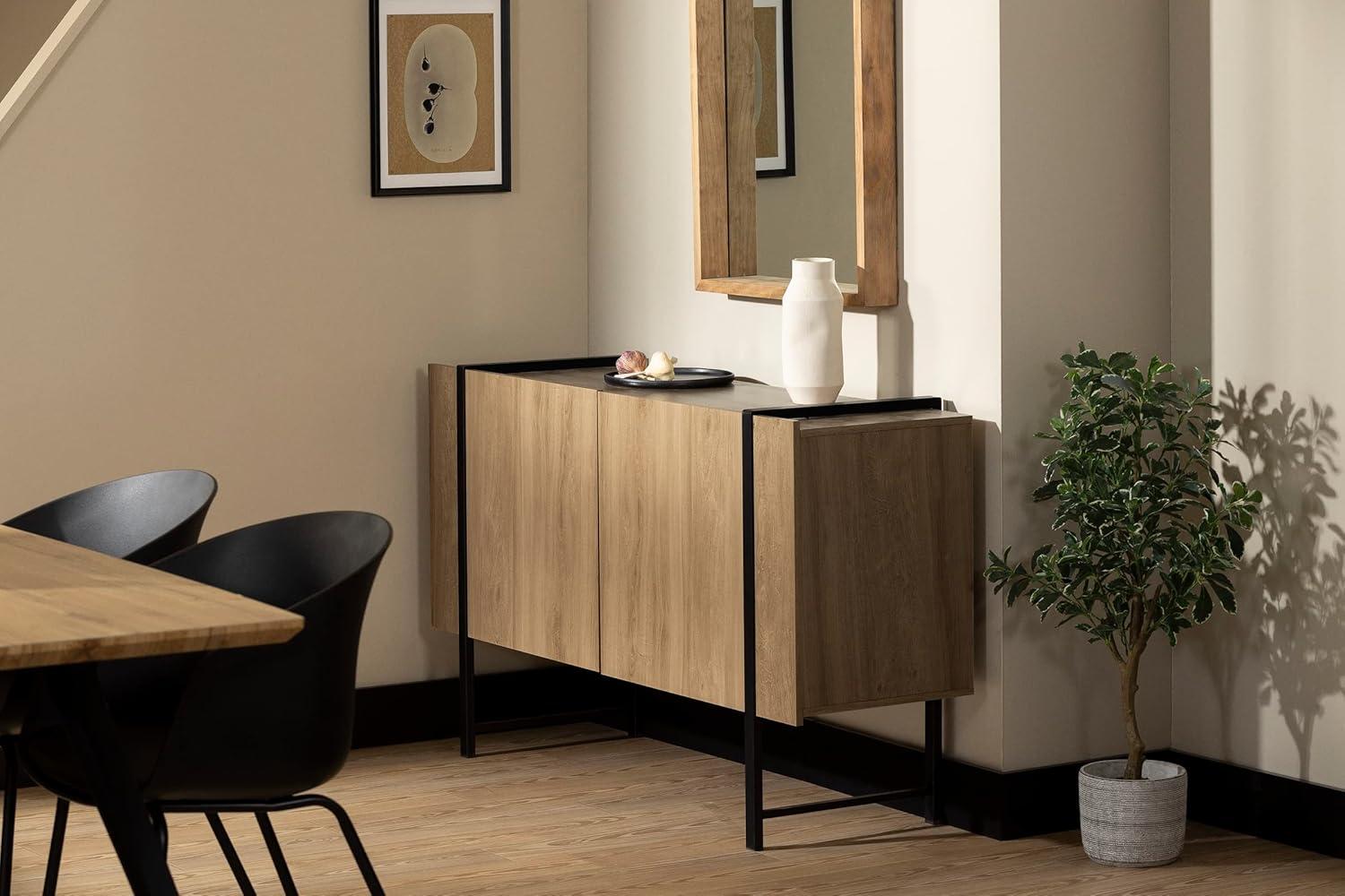 Light Walnut and Black 2-Door Sideboard with Metal Legs