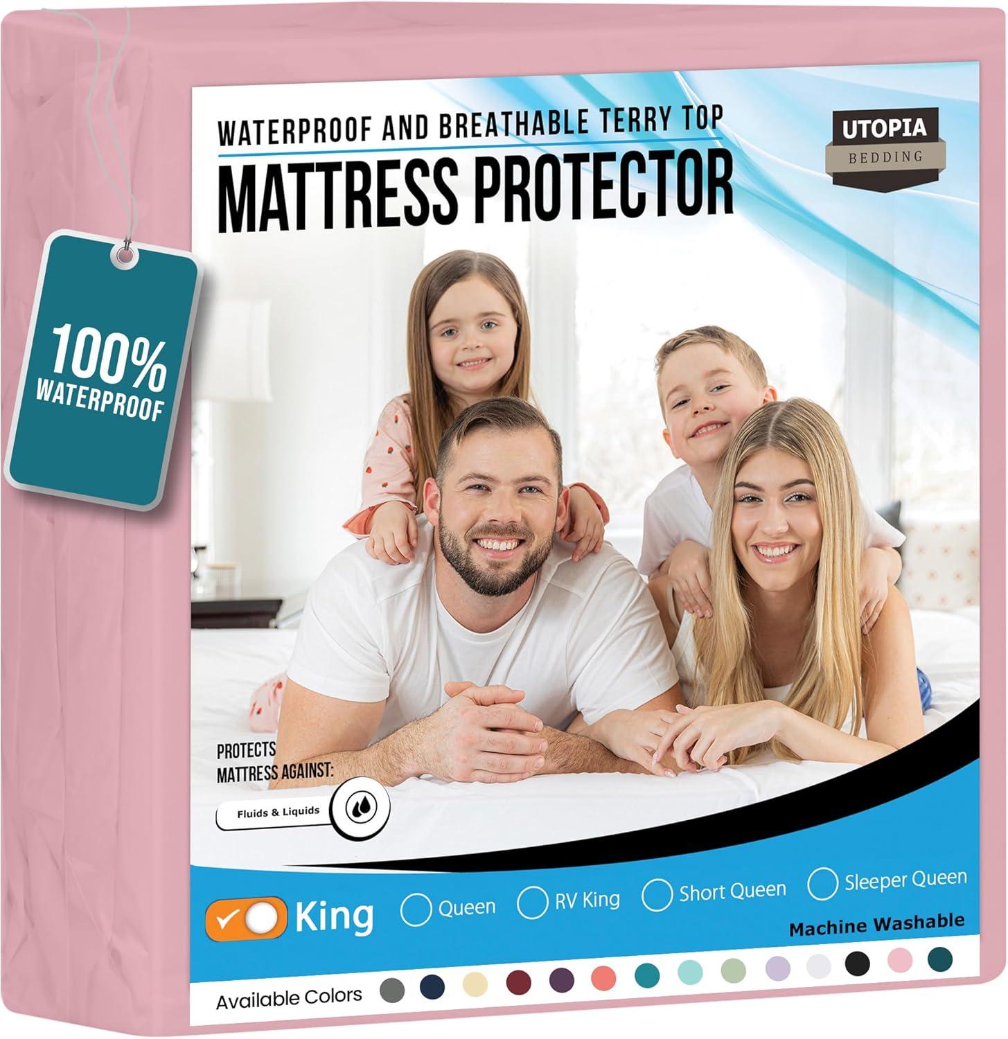PEKUR Waterproof Mattress Protector – Fitted Sheet Style, Deep Pocket Cover Fits Up to 15 Inches, Washable & Breathable Mattress Topper