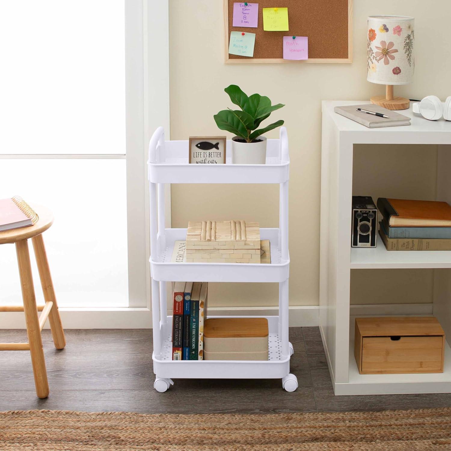 Organize it All 3 Tier Rolling Storage Cart in White