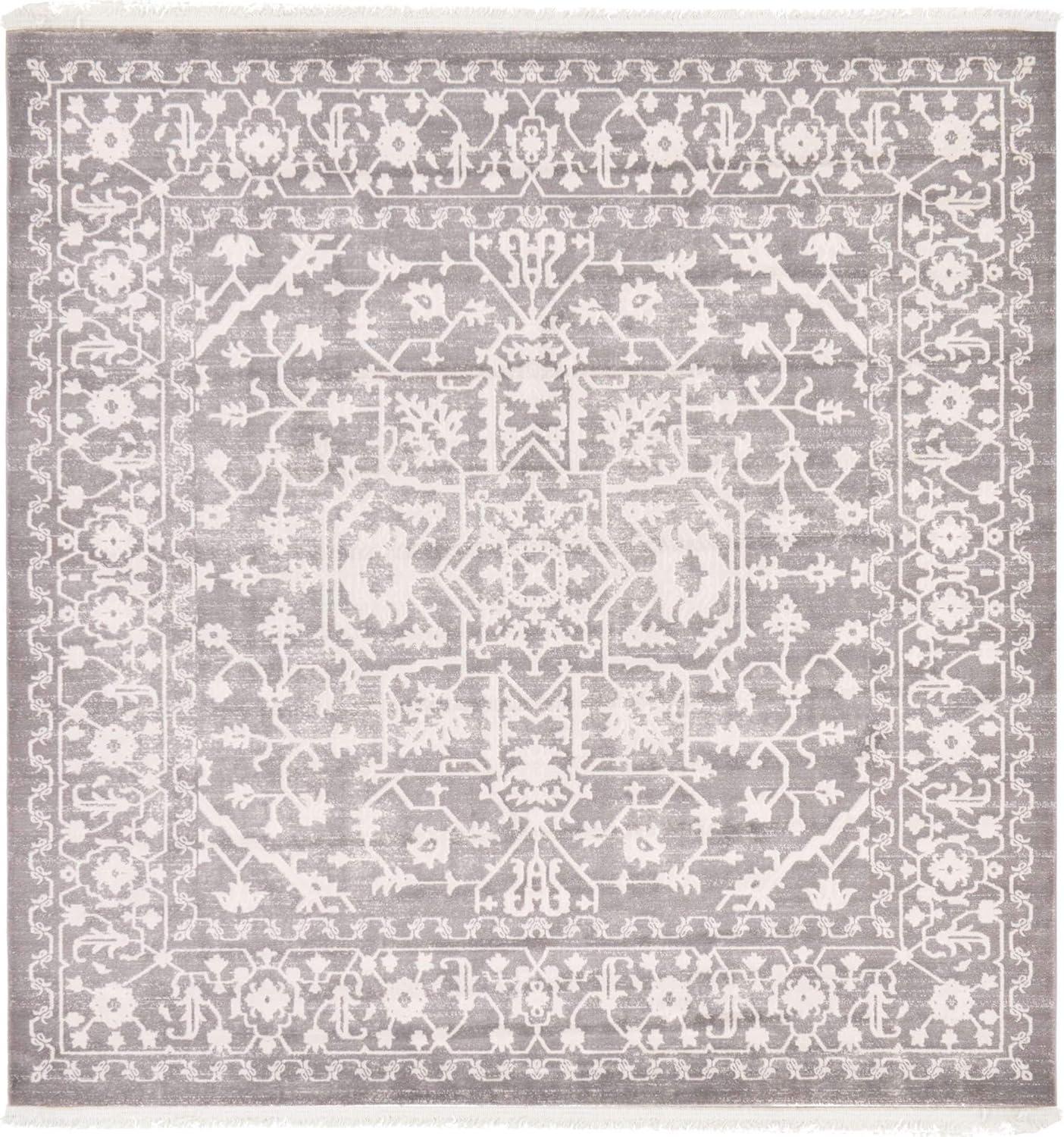 Unique Loom New Classical Collection Area Rug - Olympia (8'  Square Light Gray/Ivory)