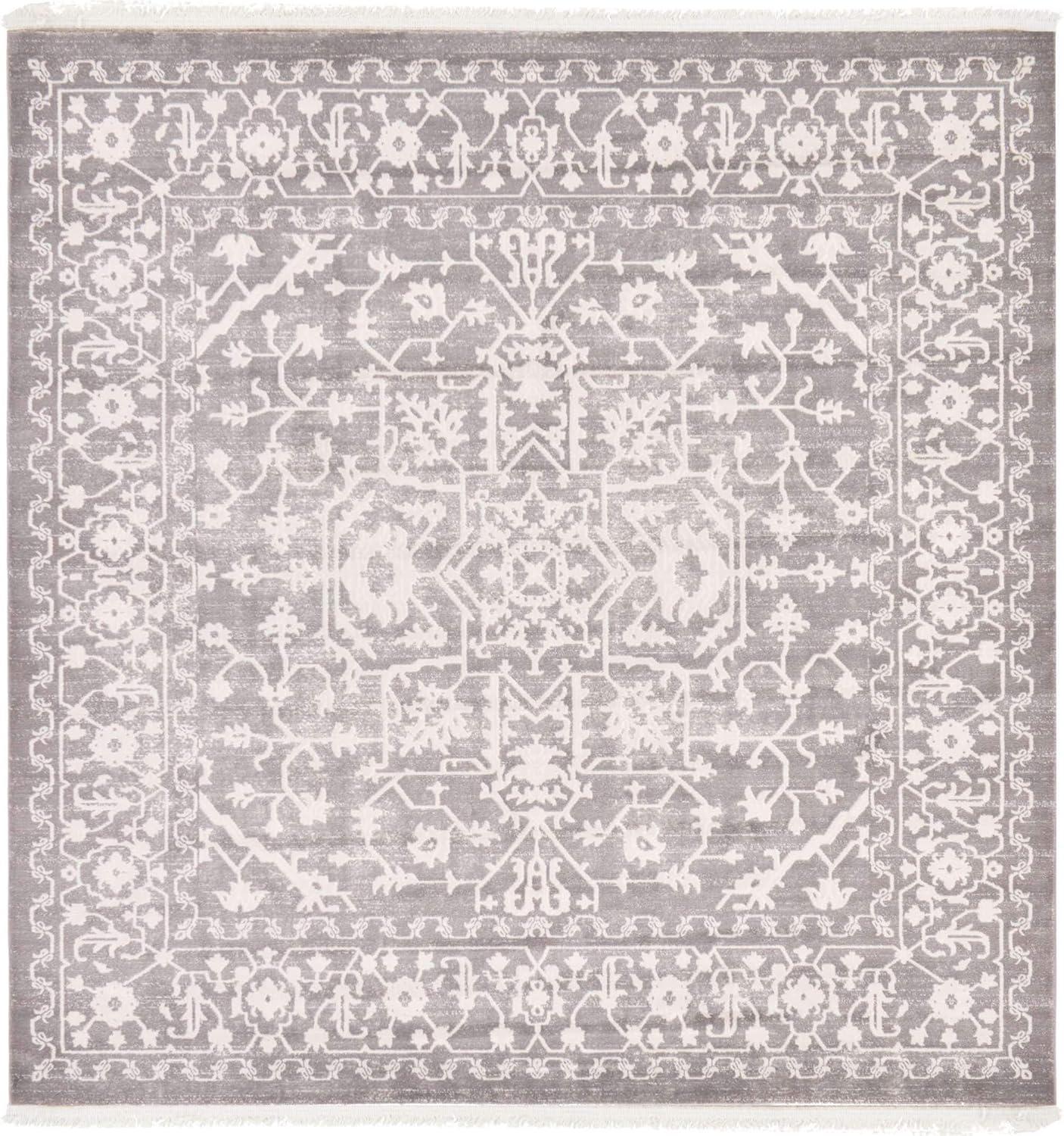 Unique Loom New Classical Collection Area Rug - Olympia (8'  Square Light Gray/Ivory)