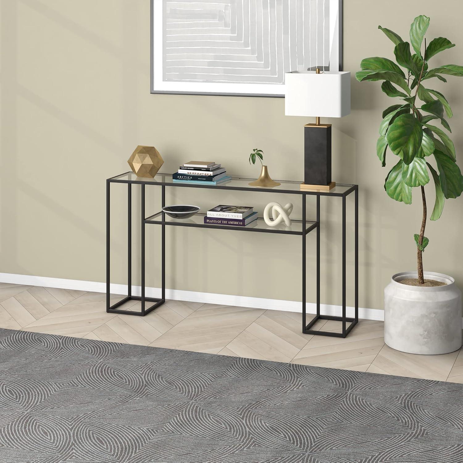 Evelyn&Zoe Marilyn 55" Wide Rectangular Console Table, Blackened Bronze