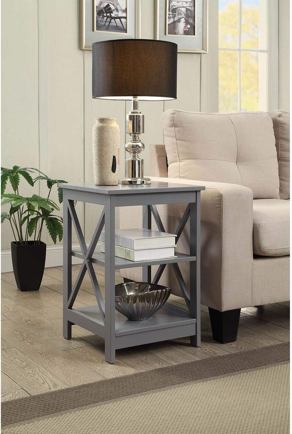 Convenience Concepts Oxford Wooden Home Accent End Table w/ 3 Shelves, Grey