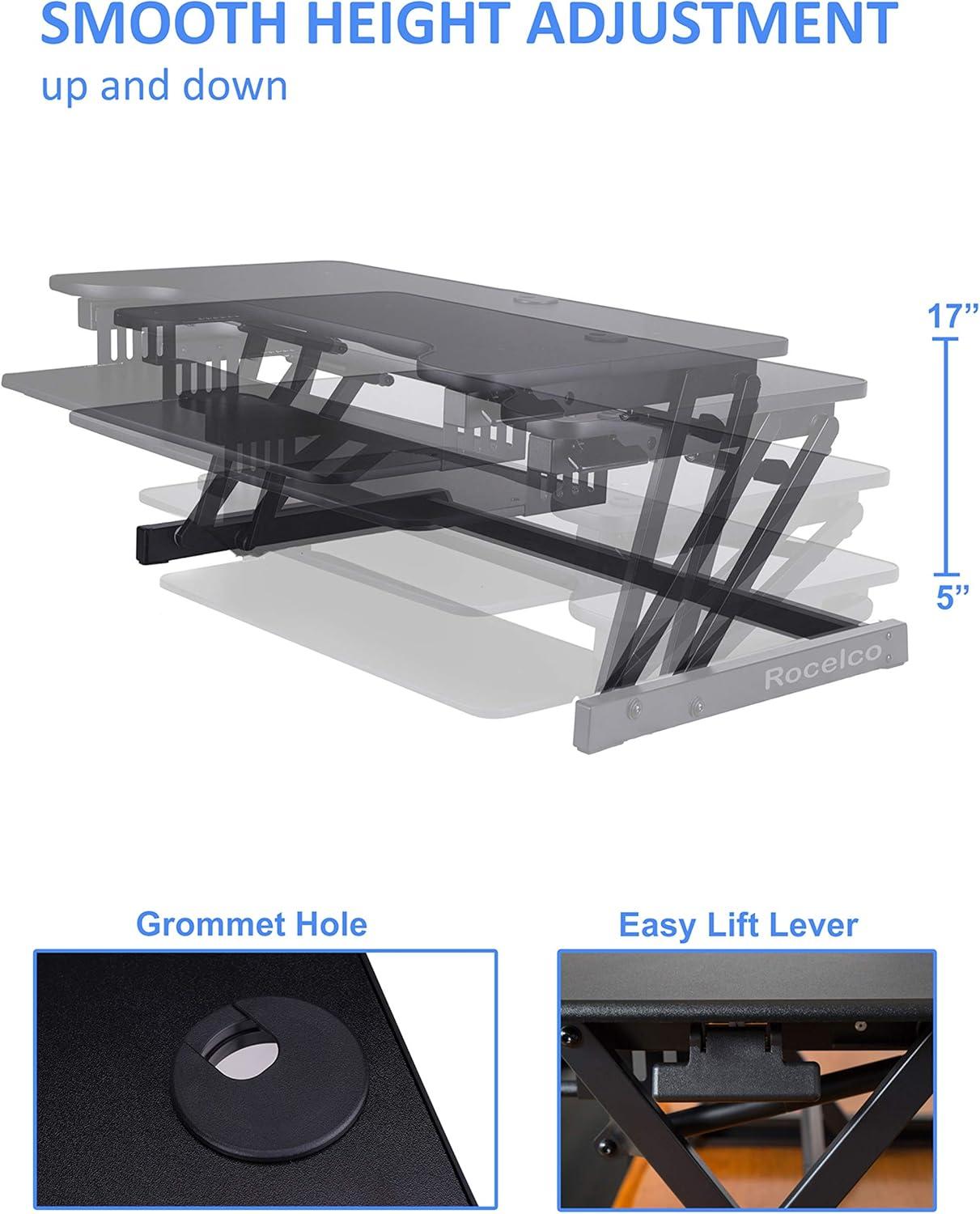 Deluxe Height Adjustable Sit to Stand Desk Computer Riser - Rocelco