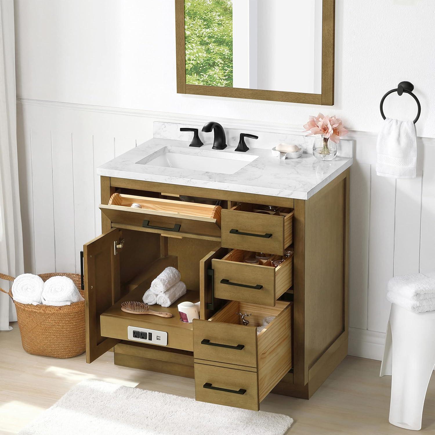 OVE Decors Athea 36 in. W Bath Vanity with Premium Countertop and Power Bar