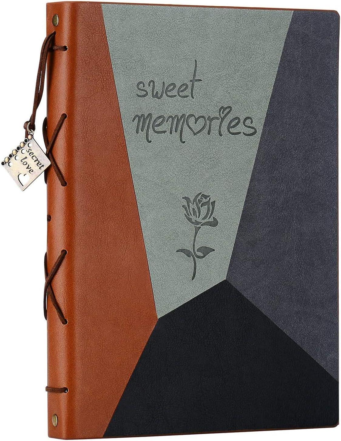 ZEEYUAN Scrap Book Leather Photo Album Family Scrapbook Memory Photo Book 60 Pages, Mothers Day Gift for Mom Mother Scrapbook/Anniversary/Valentines Gifts (Gray)