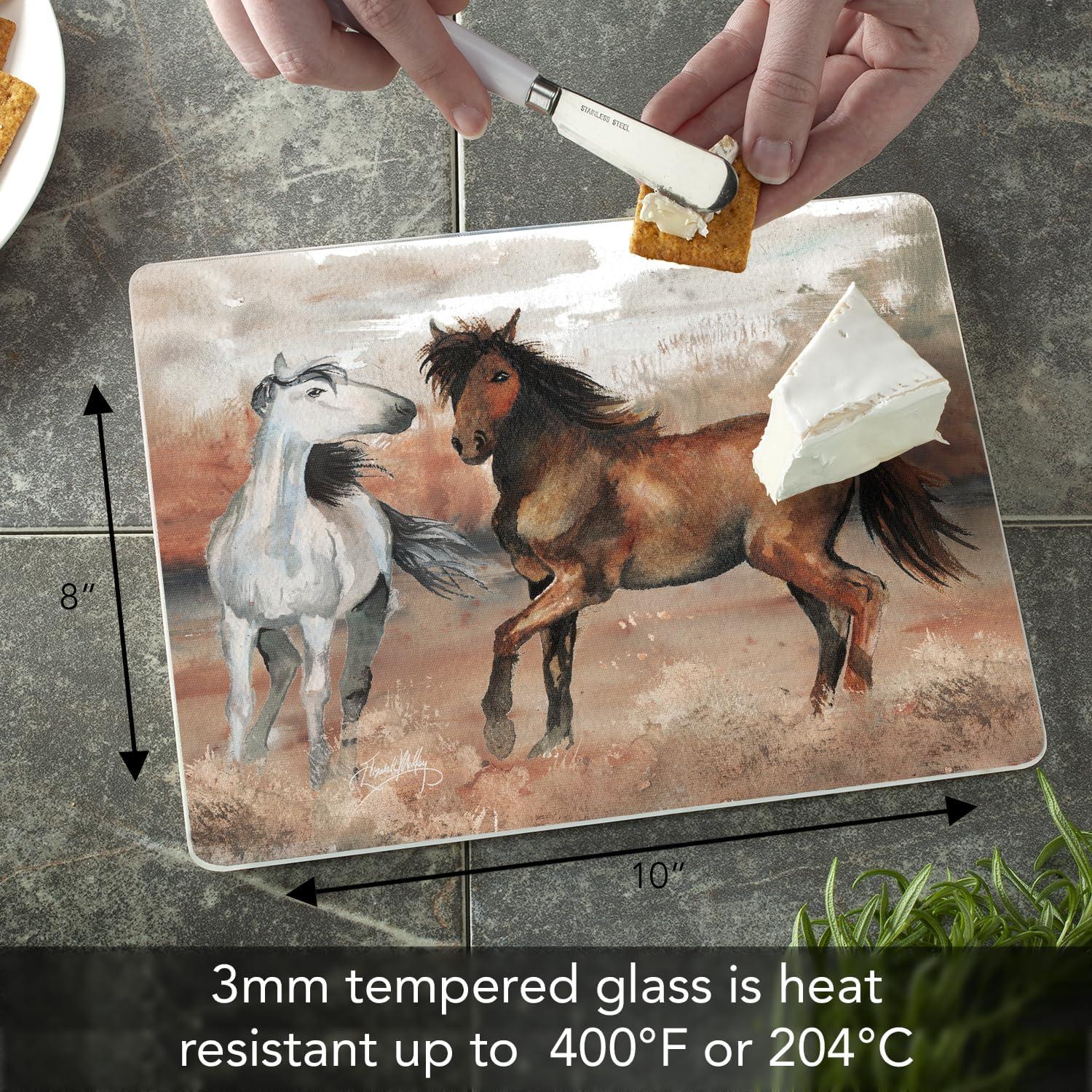 Southwest Horses 3mm Tempered Glass Cutting Board 10" x 8"