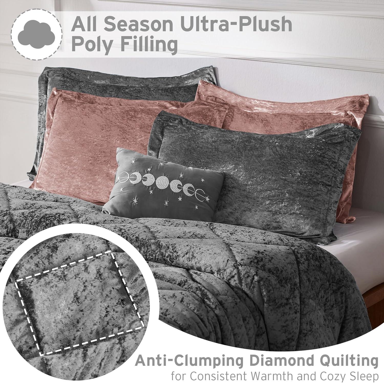 Felicia Crushed Velvet Comforter Set with Throw Pillow