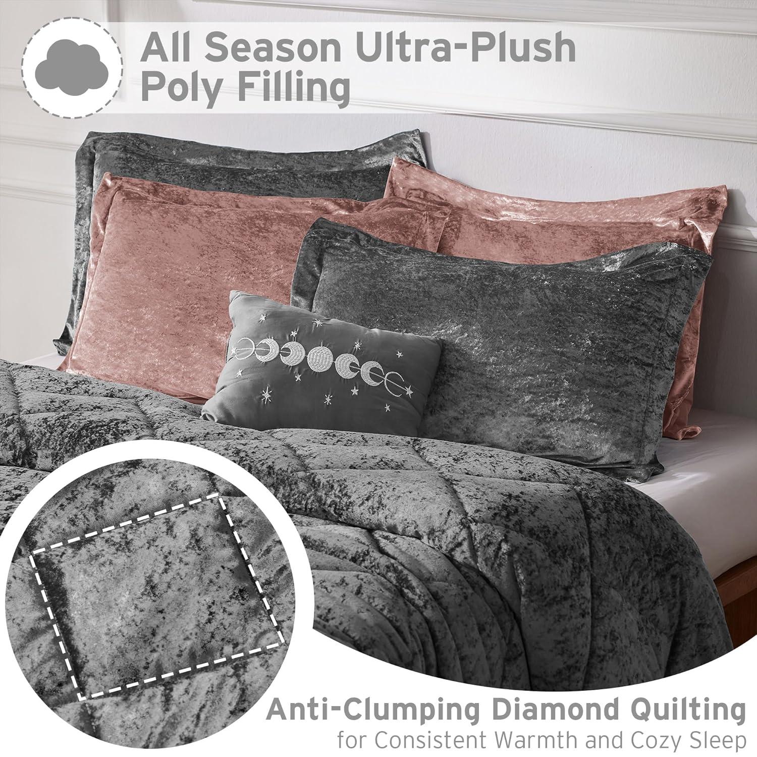 Intelligent Design Felicia Crushed Velvet Comforter Set with Throw Pillow