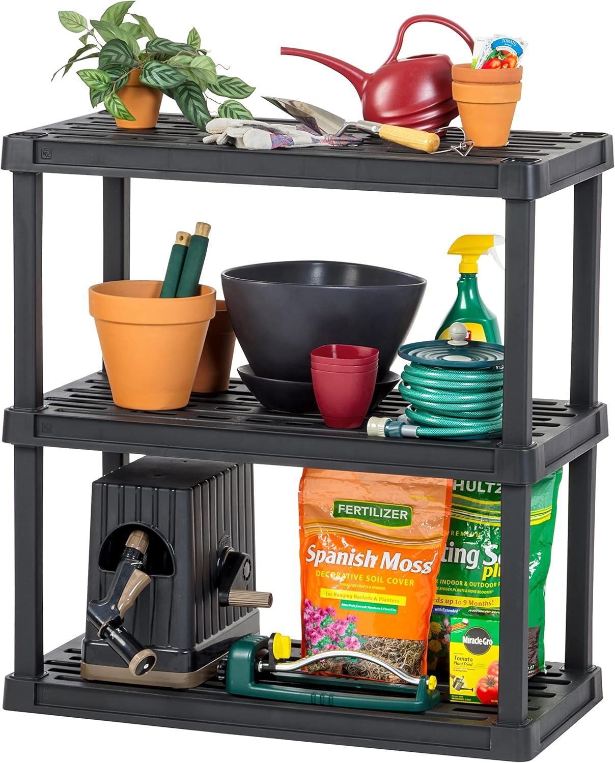 IRIS USA 3-Tier Shelving Unit, 38" Fixed Height, Large Storage Organize, 36"W x 18"D x 38"H, Made with Recycled Materials, Black