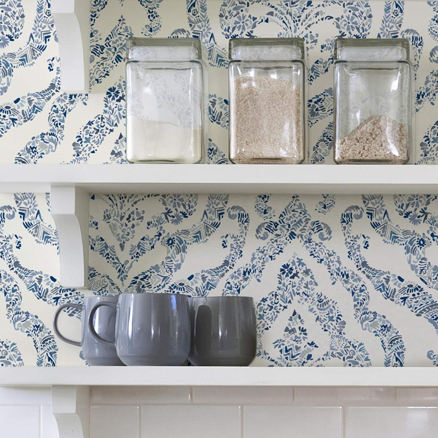 NuWallpaper Guildford Peel and Stick Wallpaper Blue: Removable Vinyl, Self-Adhesive, Smooth Finish, 28.2 Sq Ft Coverage