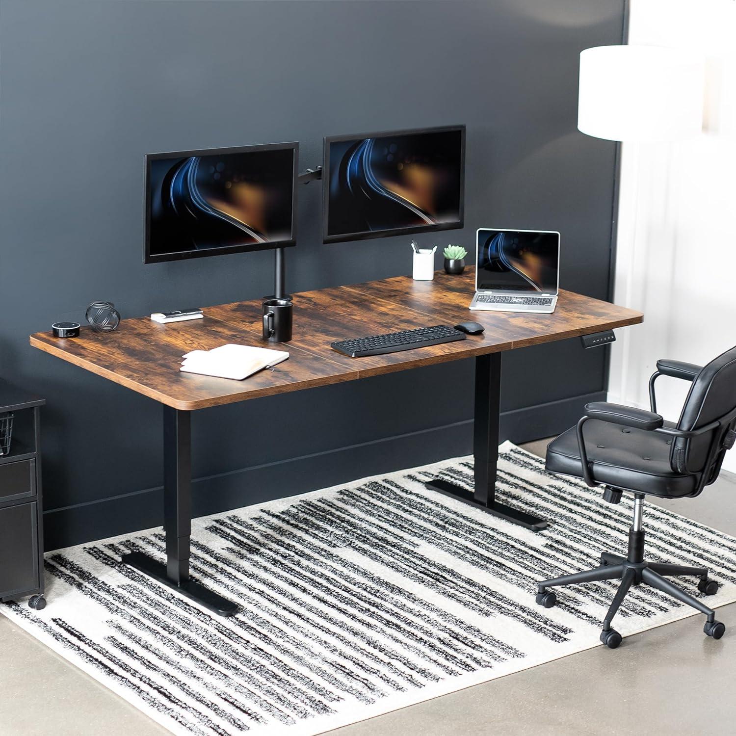 Vintage Brown Adjustable Height Electric Standing Desk with Black Frame