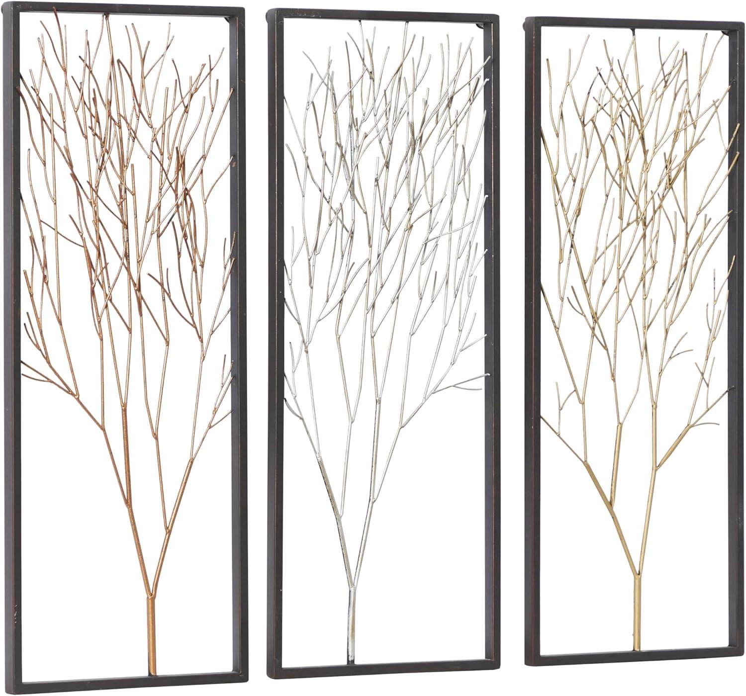 Metal Tree Branch Wall Decor with Black Frame Set of 3 Black - Olivia & May