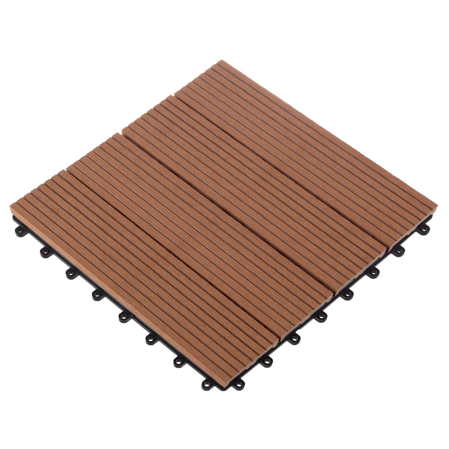 Pure Garden Deck Tiles - 6-Pack Wood Plastic Composite Interlocking Patio Tiles - 5.8SQFT Outdoor Flooring for Balcony, Porch, and Garage by Pure Garden