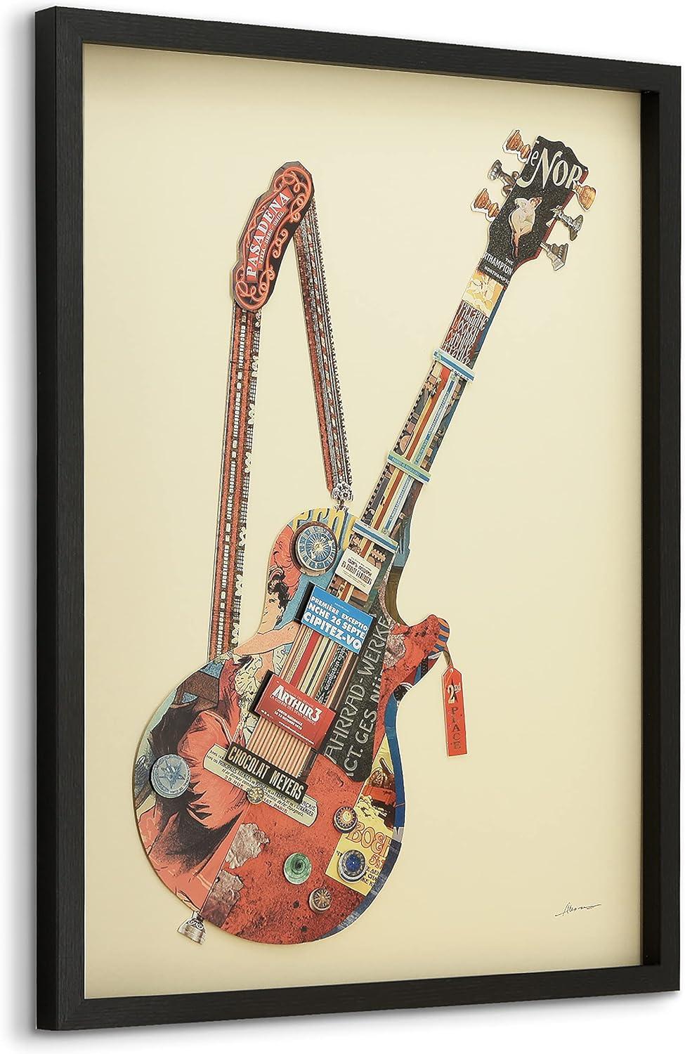 "Electric Guitar" Dimensional Collage Framed Graphic Art Under Glass Wall Art