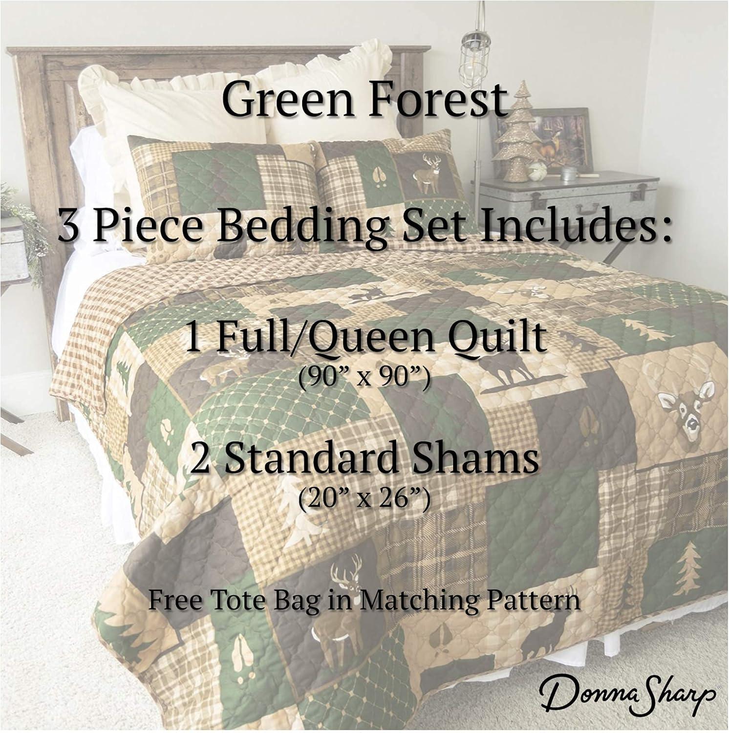 Green Forest Lodge-Themed Reversible Microfiber Quilt Set with Shams