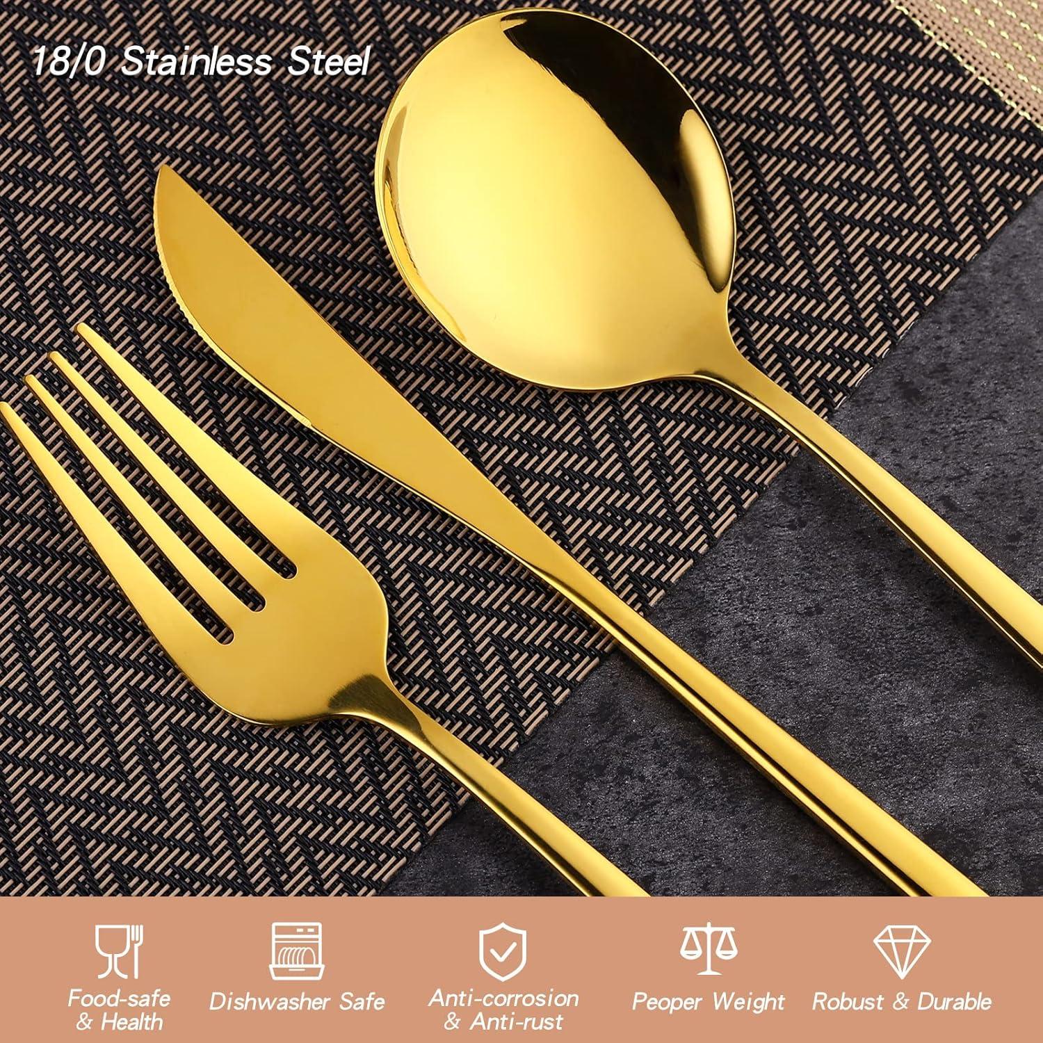 Everly Quinn 30-Piece Gold Silverware Set, Flatware Set For 6, Food-Grade Stainless Steel Cutlery Set, Includes Spoons Forks Knives, Kitchen Cutlery For Home Office Restaurant Hotel