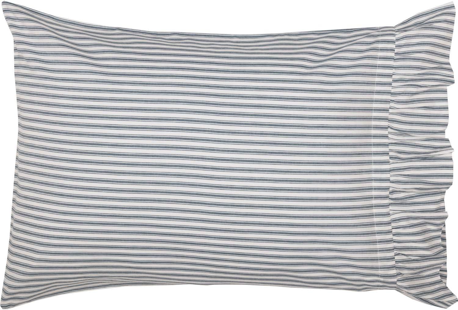 VHC Brands Sawyer Mill Ticking Striped Cotton Farmhouse Standard Bedding Accessory, Pillowcase Set 21x30, Blue Denim