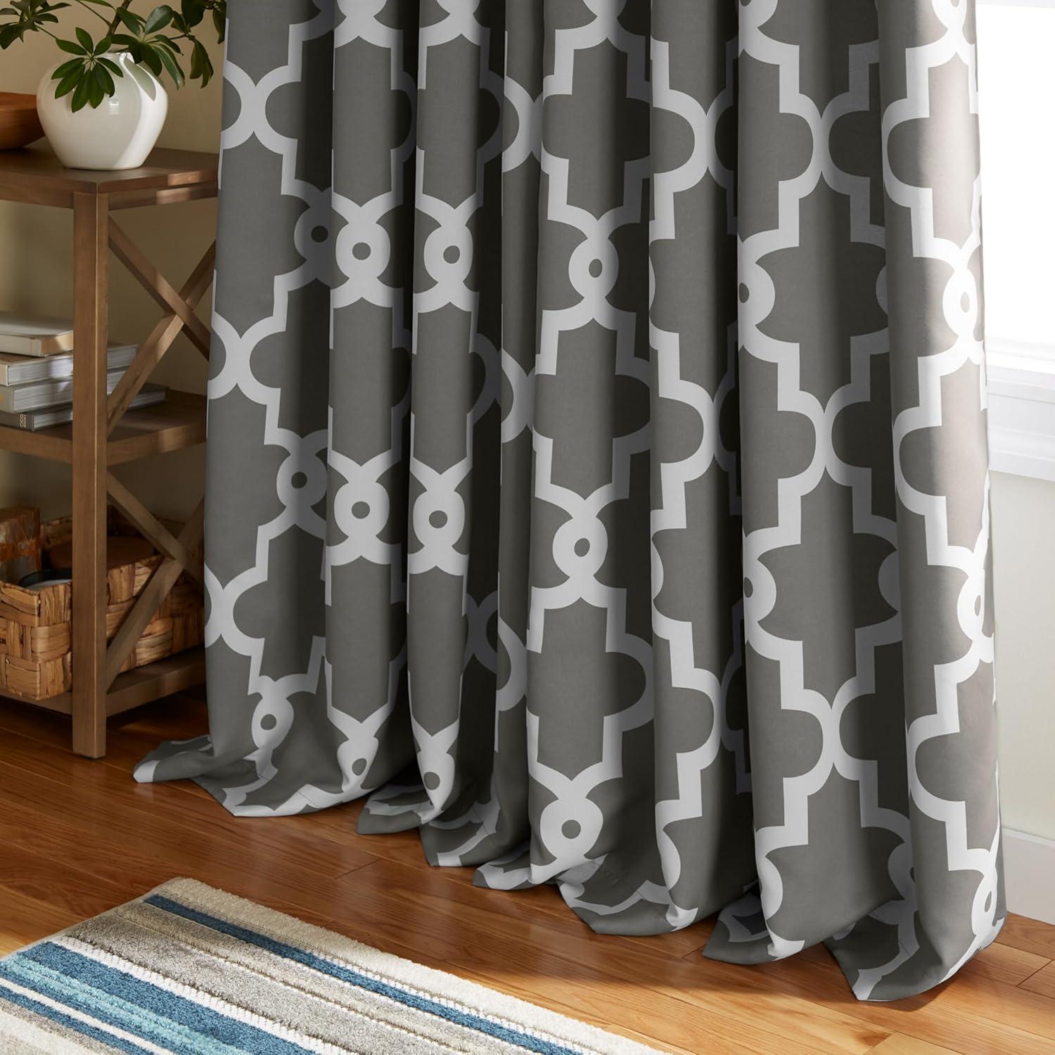 Set of 2 Ironwork Sateen Woven Room Darkening Window Curtain Panels - Exclusive Home