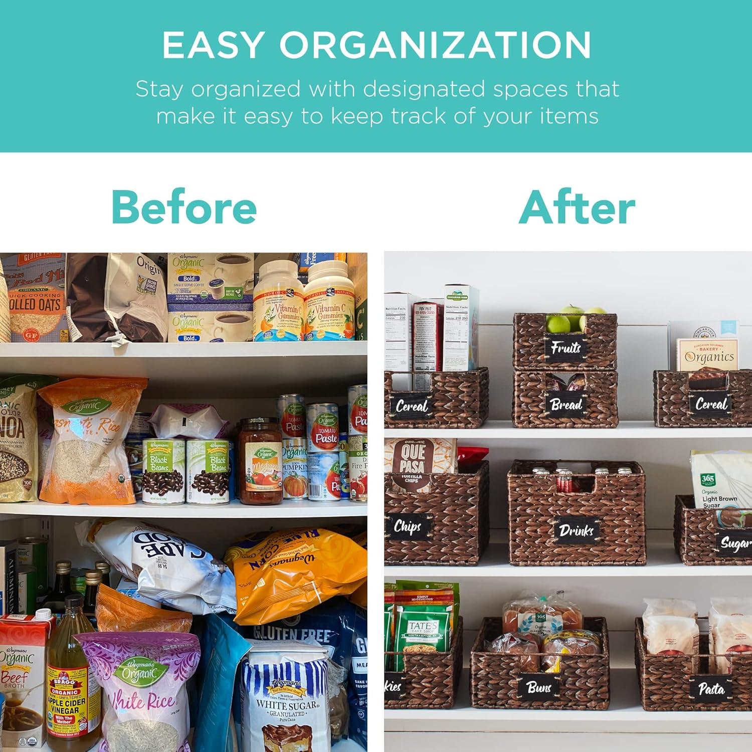 Best Choice Products Set of 4 12in Woven Water Hyacinth Pantry Baskets w/ Chalkboard Label, Chalk Marker - Brown