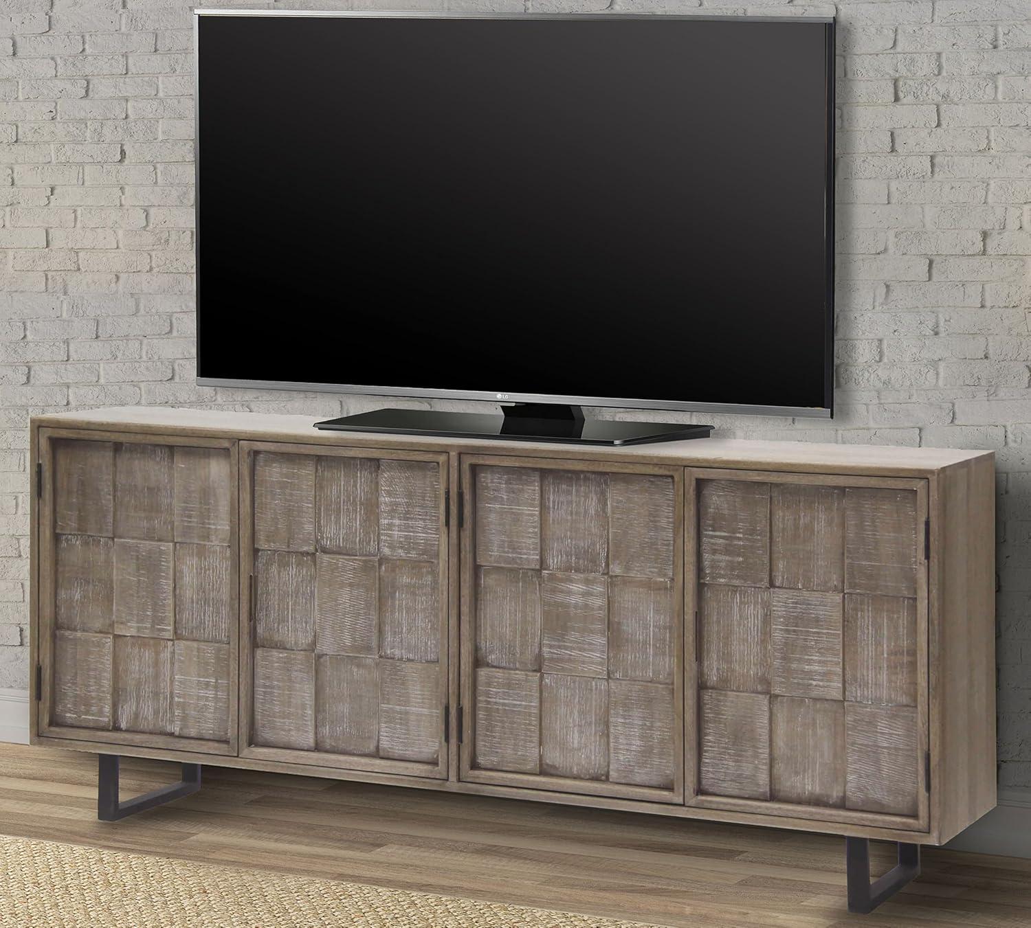 78" Driftwood Brown Mango Wood TV Console with Cabinet