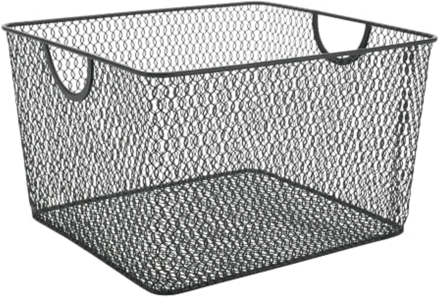 Black Stainless Steel Mesh Rectangular Storage Basket with Handles