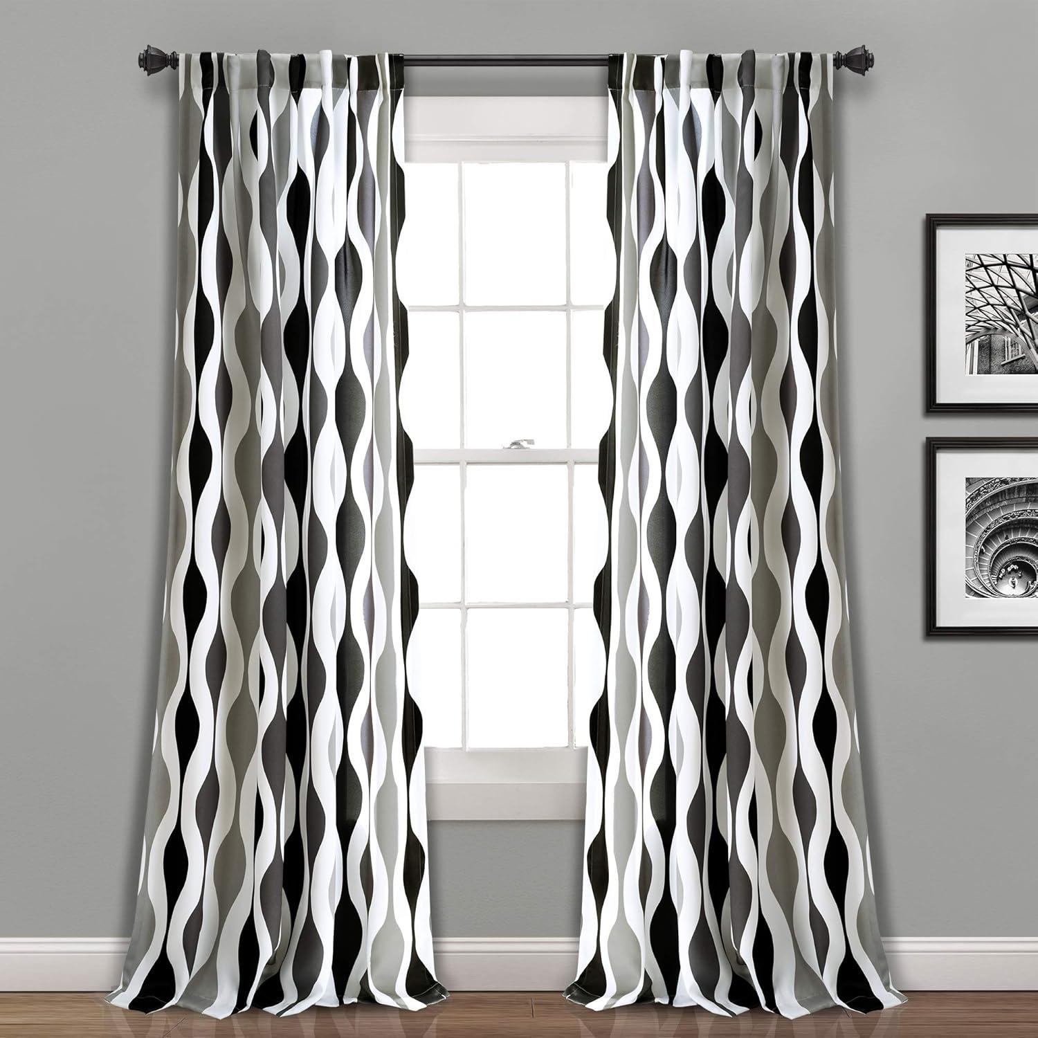 Black and Gray Pleated Blackout Polyester Window Panels