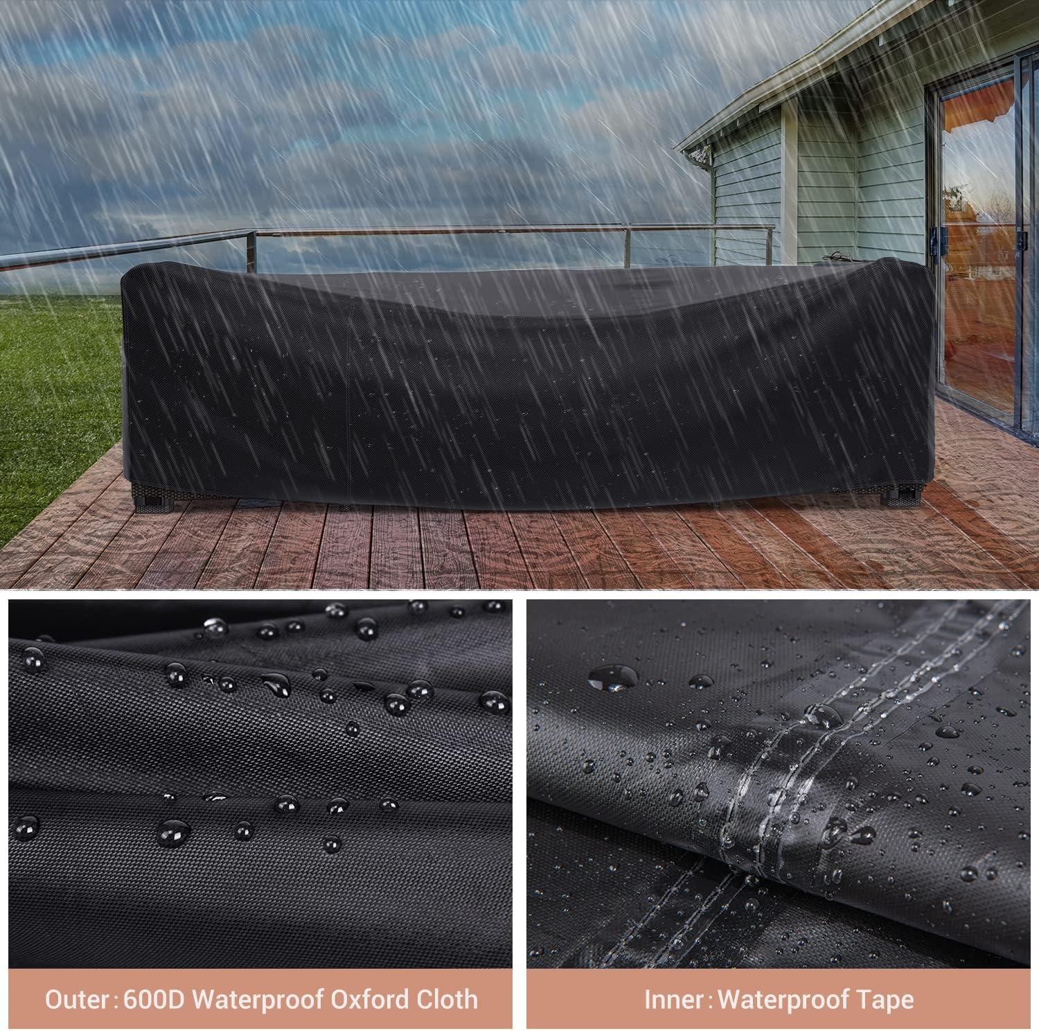 Black Heavy Duty Waterproof Patio Furniture Cover with Click-Close Straps