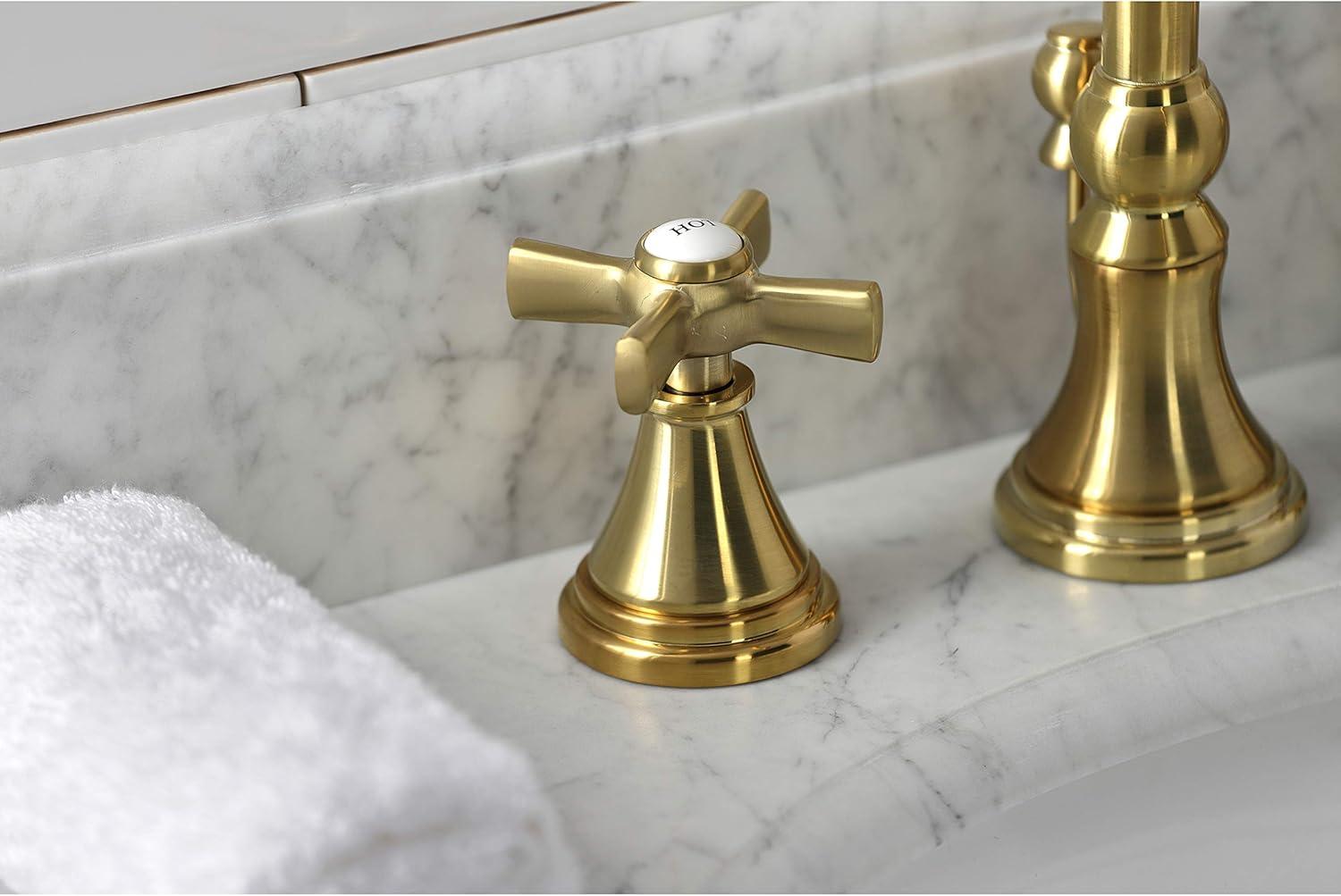 Kingston Brass Millennium Two-Handle 3-Hole Deck Mount Widespread Bathroom Faucet with Brass Pop-Up Drain