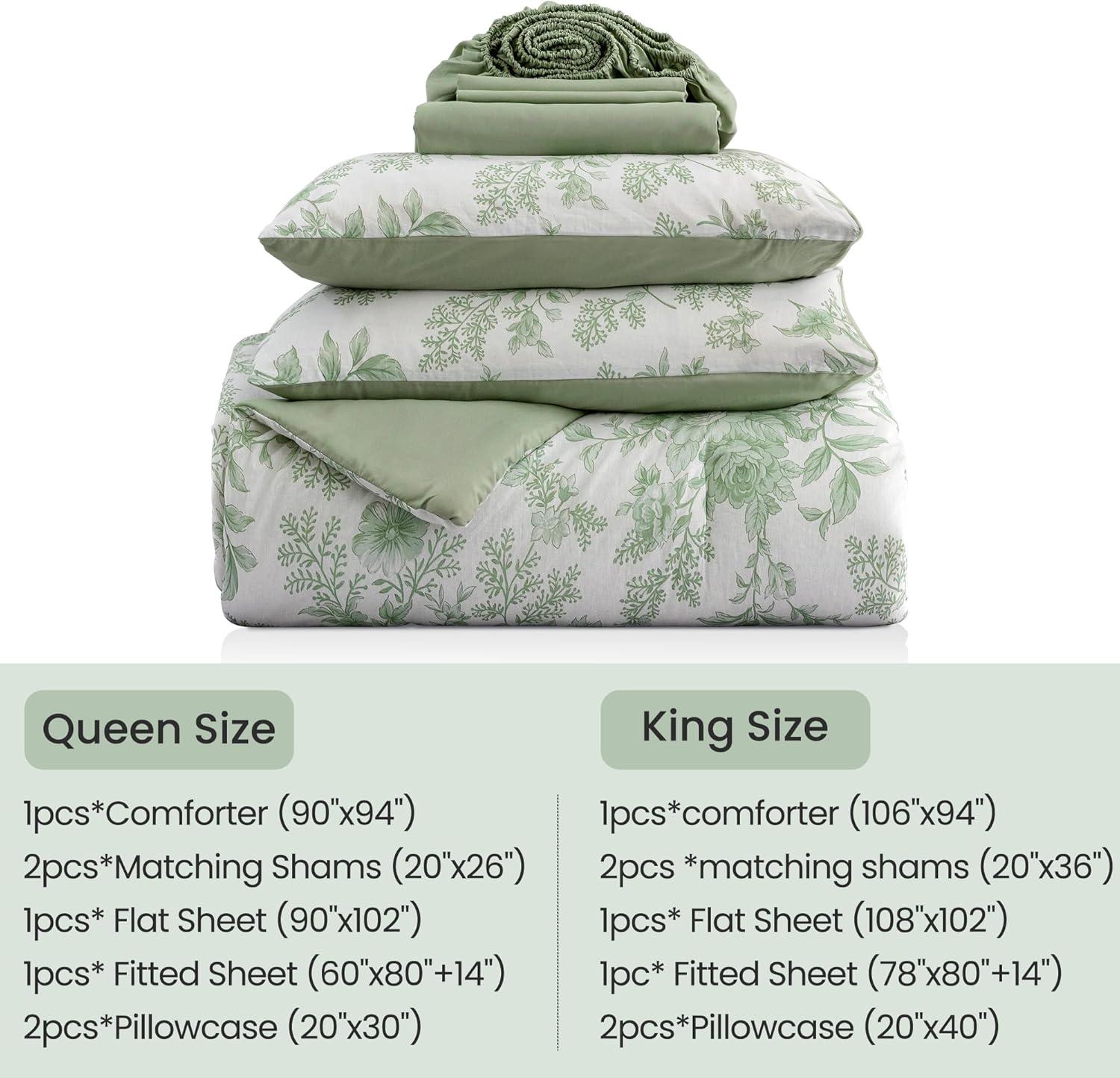 Sage and White Reversible King Microfiber Bed in a Bag Set