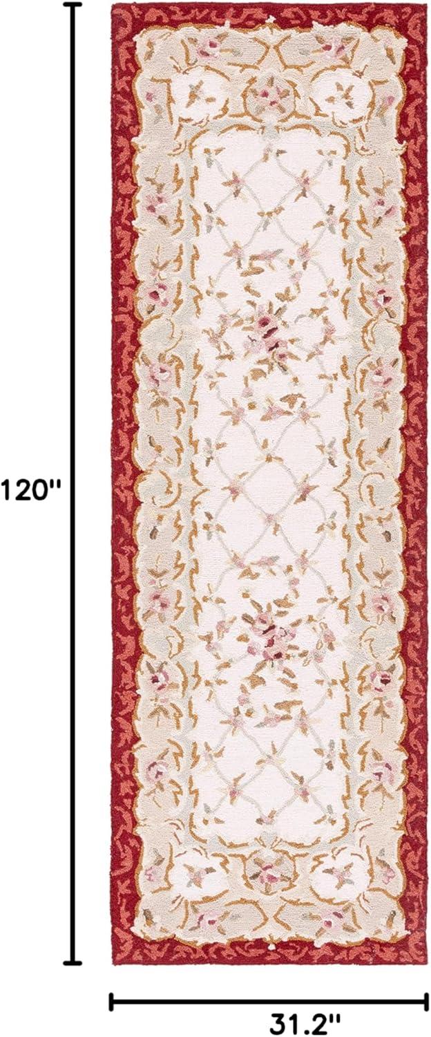 SAFAVIEH Chelsea Zoja Floral Wool Runner Rug, Ivory/Burgundy, 2'6" x 8'